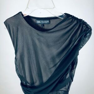 Zara Mixed Tulle Dress Black NWT Size M